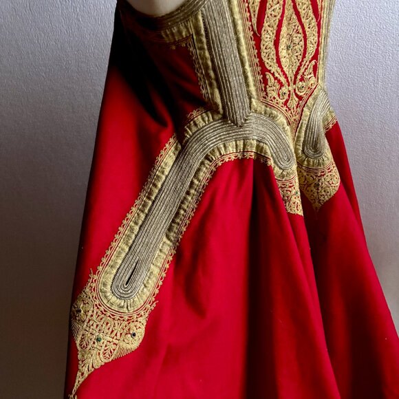 Antique Red Wool & Gold Trim Balkan Macedonian Long Traditional Folk Vest - Picture 11 of 16
